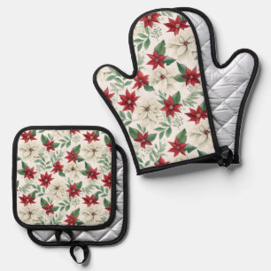 Set De Manoplas Guante de horno floral de Navidad con soporte para