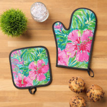 Guante de horno floral tropical y juego de salvama