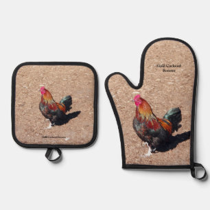 Set De Manoplas Guante de horno y agarraderas de gallo de oro Cock