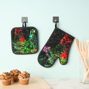 Set De Manoplas Guante de horno y agarrador de olla verde oscuro,