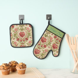 Set De Manoplas Guante de horno y protectores de olla de rosa vint