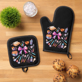 Set De Manoplas Guante de horno y salvamanteles lindos 
