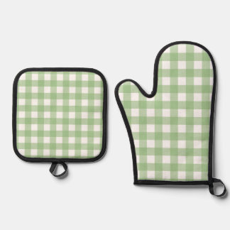 Set De Manoplas Guantes de Cocina de Gingham Verde
