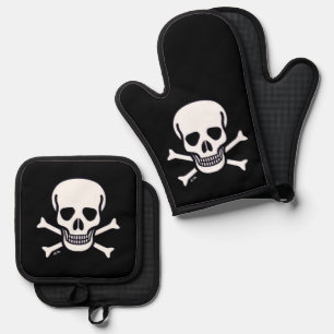 Set De Manoplas Guantes de horno de silicona negra con calavera y 