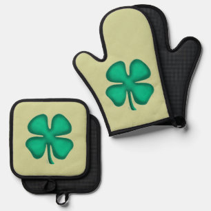 Set De Manoplas Guantes de horno trébol irlandés de 4 hojas Lucky