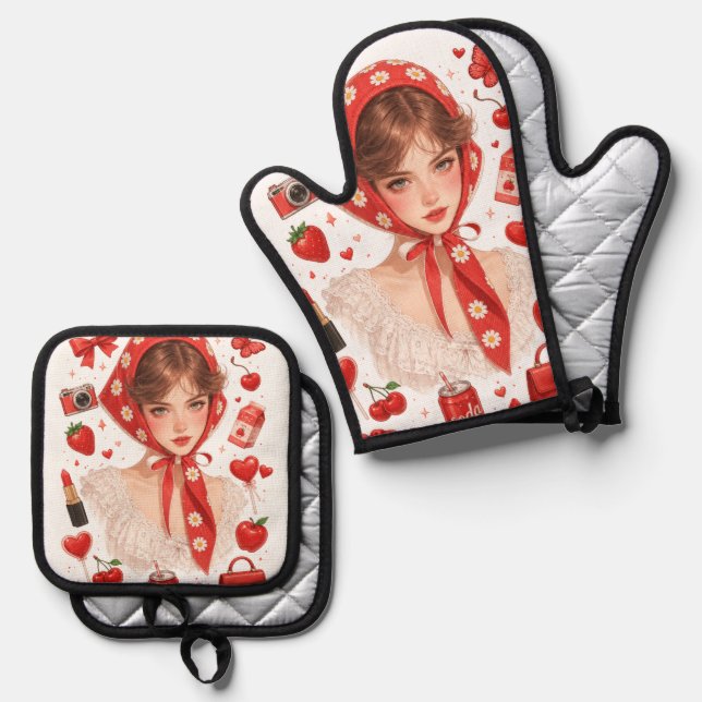 Set De Manoplas Guantes para horno y agarradores de olla (Anverso/Reverso)