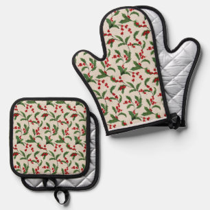 Set De Manoplas Guantes y agarraderas de horno de acebo