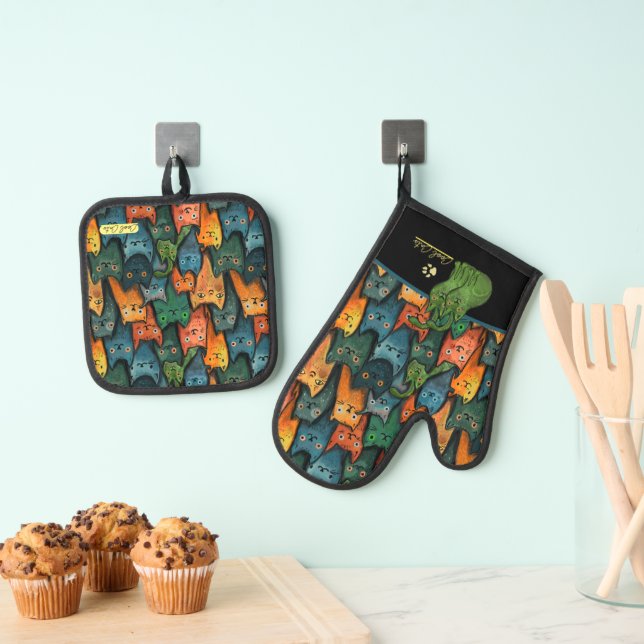 Set De Manoplas Guay Cats Oven Mitt y Pot Holders (Insitu (colgante))