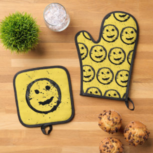 Set De Manoplas Guay Seted Happy Sonriente patrón de cara amarillo