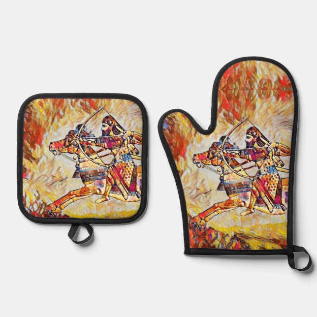 Set De Manoplas Guerrero asirio Oven Mitt y Pot Holders (Anverso)
