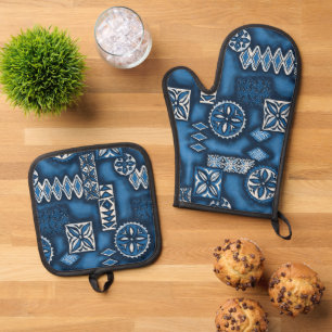 Set De Manoplas Guerrero de olas Primitiva hawaiana Tapa Azul