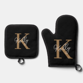 Set De Manoplas Guión monograma moderno de oro negro