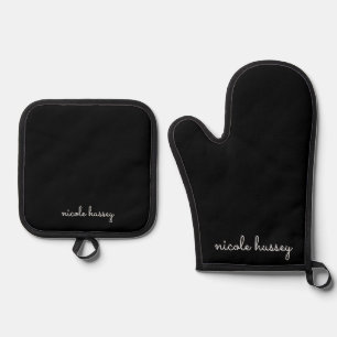 Set De Manoplas Guión negro Monograma moderno con estilo