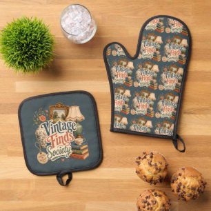 Set De Manoplas Halla de Antigüedades Encantos Cottagecore Azul 