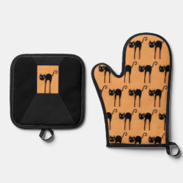 Set De Manoplas Halloween Black Cat Kitchen Decor