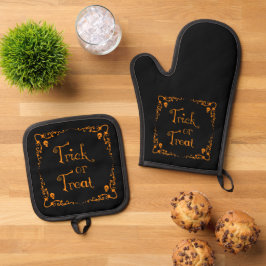 Set De Manoplas Halloween Calabaza Naranja truco o trato
