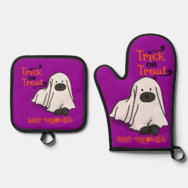 Set De Manoplas Halloween Cute Whimsical Ghost Dog Purple