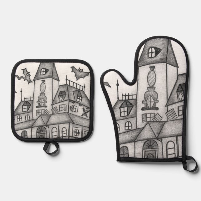 Set De Manoplas Halloween de Haunted House y Bats (Anverso)