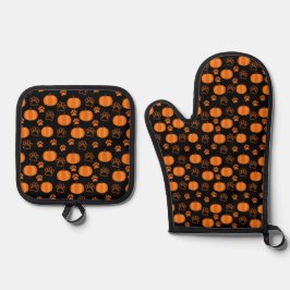 Set De Manoplas Halloween del Naranja otoño y de las calabazas neg