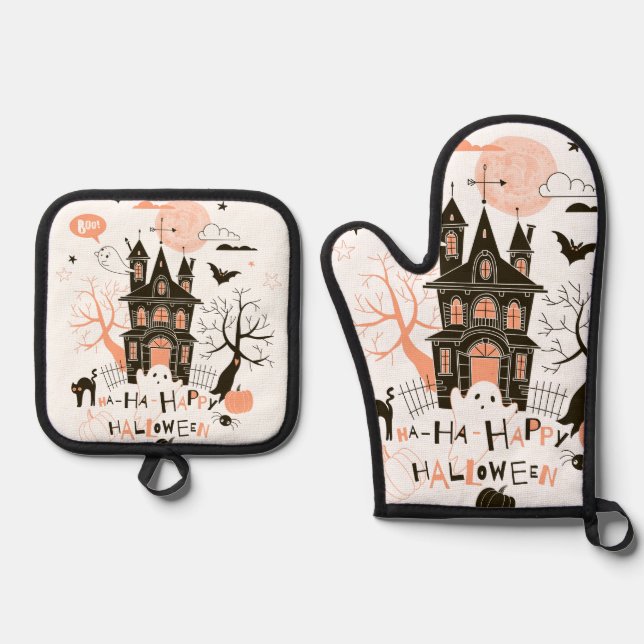 Set De Manoplas Halloween feliz casa embrujada (Anverso)