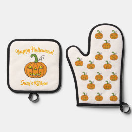 Set De Manoplas Halloween Jack-O-Lantern