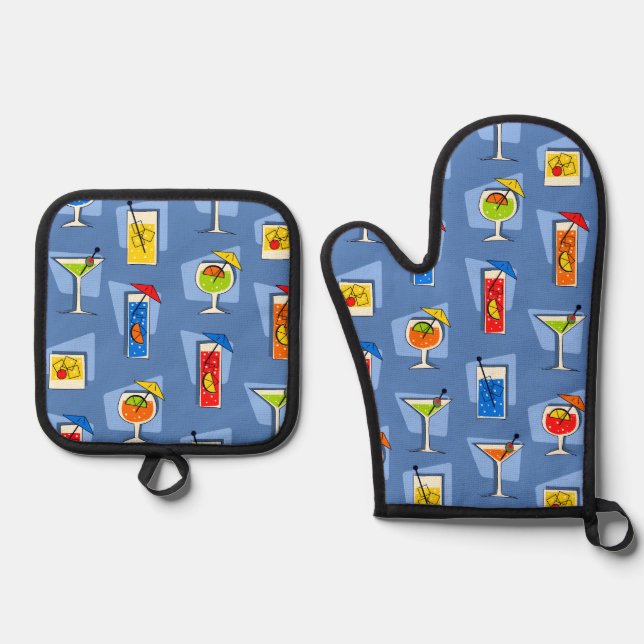 Set De Manoplas Happy Hour Retro Hawai Tropical Bebe Azul (Anverso)