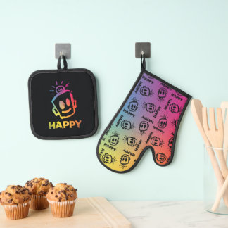 Set De Manoplas HAPPY Oven Mitt y Pot Holders