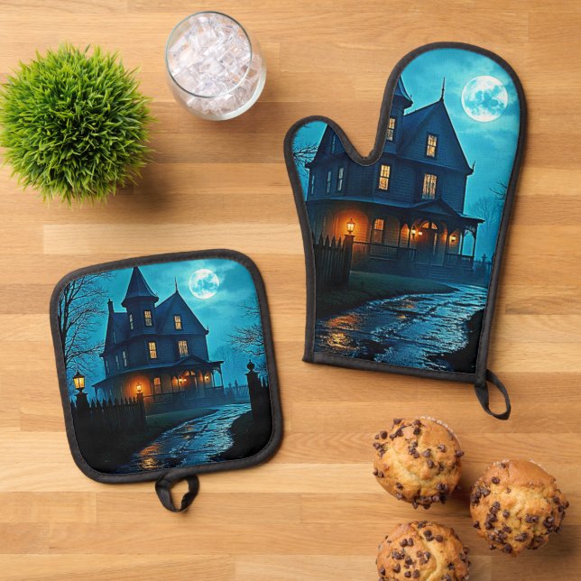 Set De Manoplas Haunted Mansion Blue Moonlight Night Design (De arriba hacia abajo)