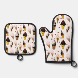 Set De Manoplas Heladería Vintage Acuarela Retró Rosa Claro Ov