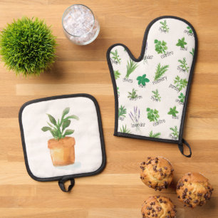 Set De Manoplas Herb Oven Mitt y Pot Holder