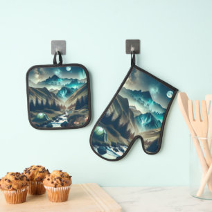 Set De Manoplas Hermosa escena de camping con montañas y carpas