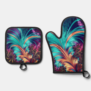 Set De Manoplas Hermosas plumas de pavo real