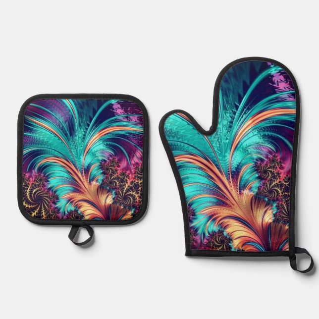 Set De Manoplas Hermosas plumas de pavo real (Anverso)