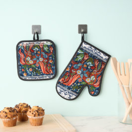 Set De Manoplas Hermoso Caballo Bordado