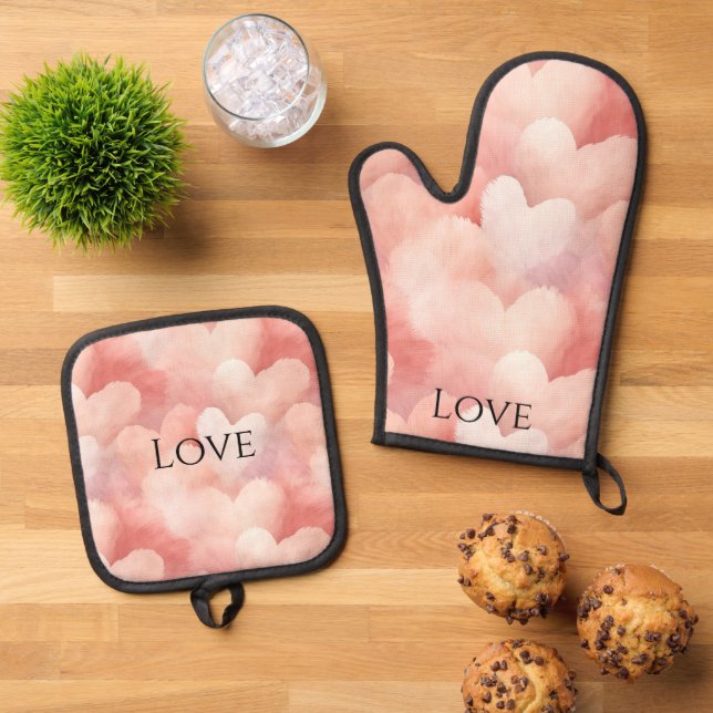 Set De Manoplas Hermoso Corazón Rosado Amor (De arriba hacia abajo)