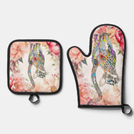 Set De Manoplas Hermoso gato floral curvado