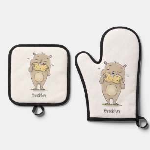 Set De Manoplas Hermoso hámster sonriente lindo con personalizado 