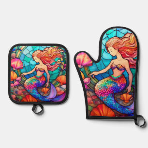 Set De Manoplas Hermoso rompecabezas de arte de vidrio manchado de