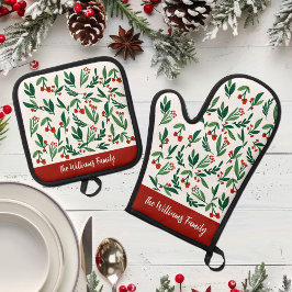 Set De Manoplas Hermosos Navidades Personalizado Botánico Holly Be