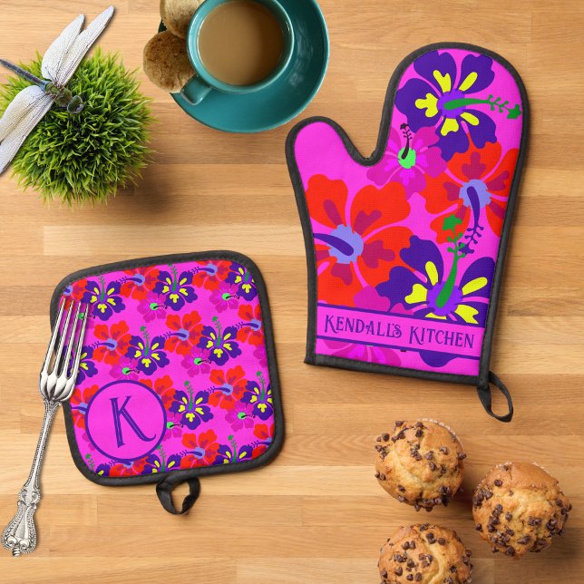 Set De Manoplas Hibiscus Flowers Hot Pink Personalizado (Subido por el creador)