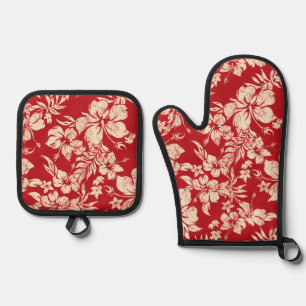 Set De Manoplas Hibiscus Pareau Molesto rojo hawaiano