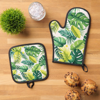 Set De Manoplas Historia de hojas tropicales - Monstera y hoja de