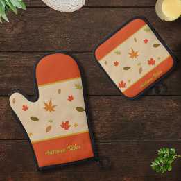 Set De Manoplas Hojas de otoño coloridas con texto personalizado