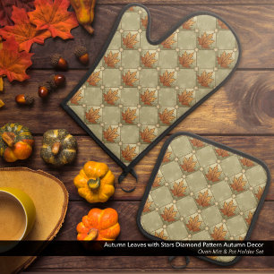 Set De Manoplas Hojas de otoño con patrones de diamantes de estrel