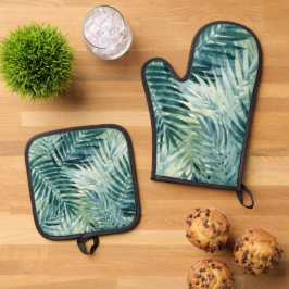 Set De Manoplas Hojas de palma verdes turquesa