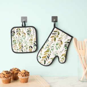 Set De Manoplas Hojas de tonos terrosos pastel