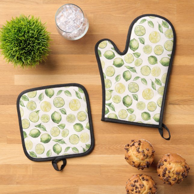 Set De Manoplas Hojas Frutas Limas Verdes (De arriba hacia abajo)