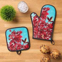 Set De Manoplas Hojas rojas