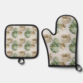 Set De Manoplas Hojas tropicales de oro verde