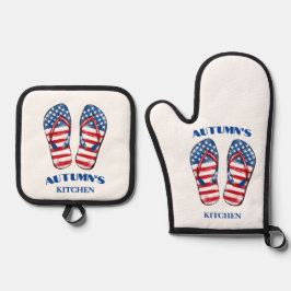 Set De Manoplas Holgazanes patrióticos de flip-flop Oven Mitt y Po